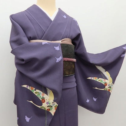 百華Y5821 美品未着用 仕付け糸付 作家物落款 鶴 金駒刺繍 着物 正絹 手縫い仕立て 訪問着