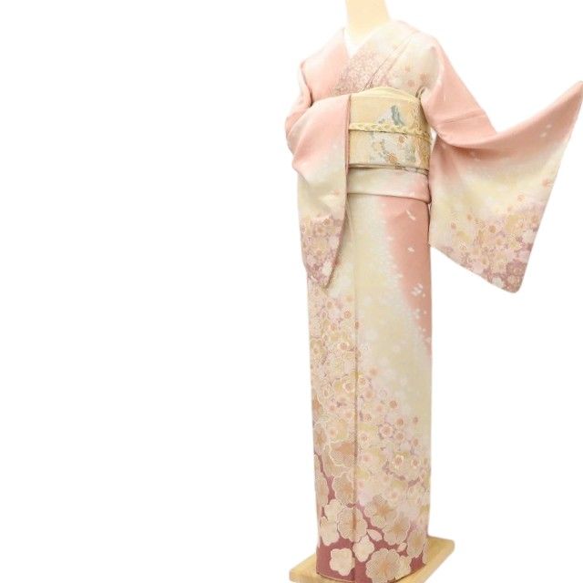 百華Y5823 美品 青柳謹製 紋麗舎 落款 金駒刺繍 着物 桜 正絹 手縫い仕立て 訪問着