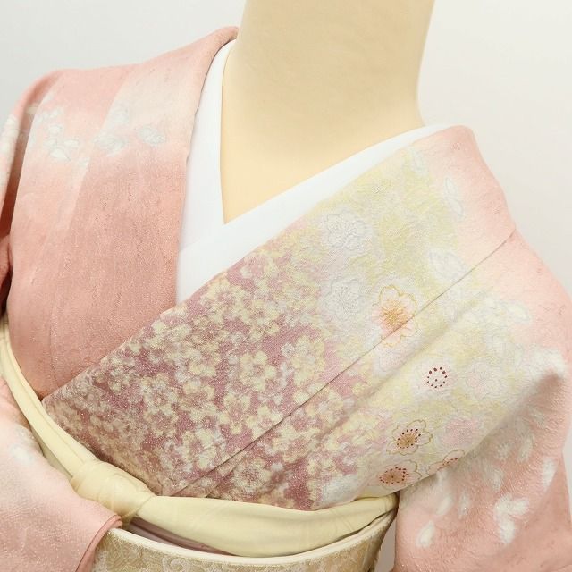 百華Y5823 美品 青柳謹製 紋麗舎 落款 金駒刺繍 着物 桜 正絹 手縫い仕立て 訪問着