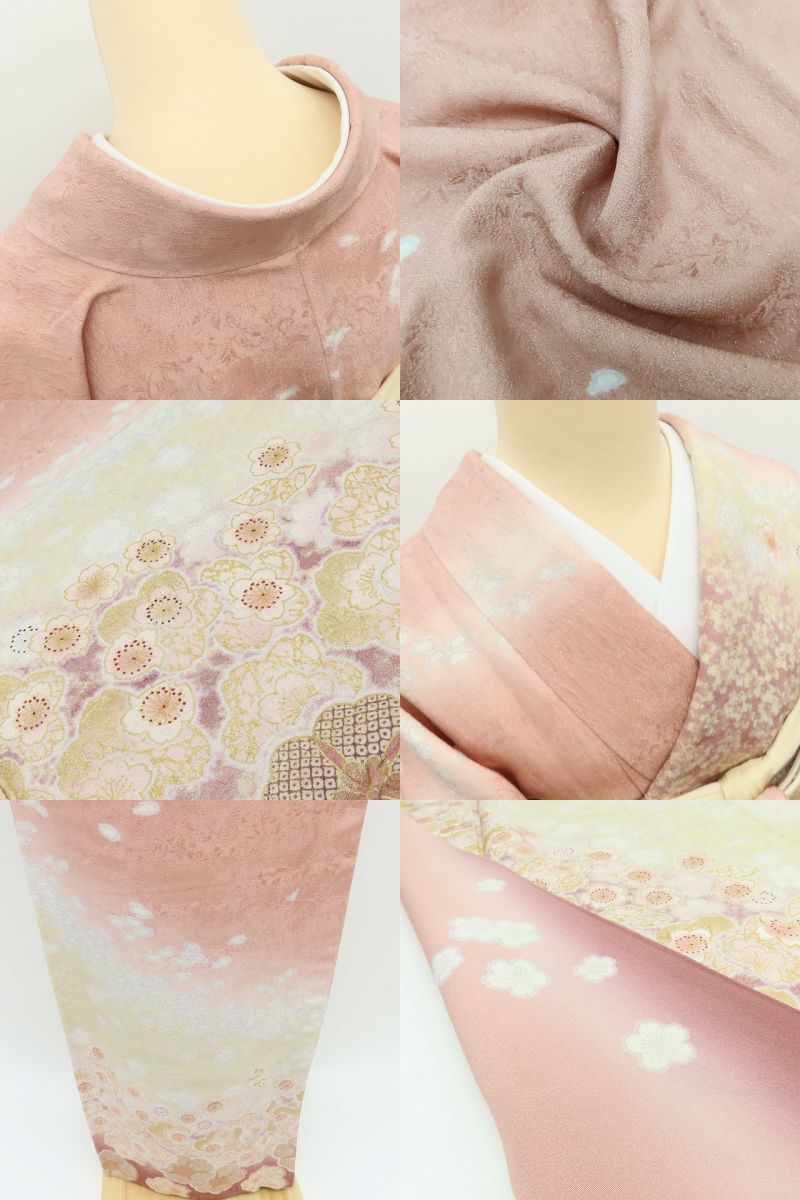 百華Y5823 美品 青柳謹製 紋麗舎 落款 金駒刺繍 着物 桜 正絹 手縫い仕立て 訪問着