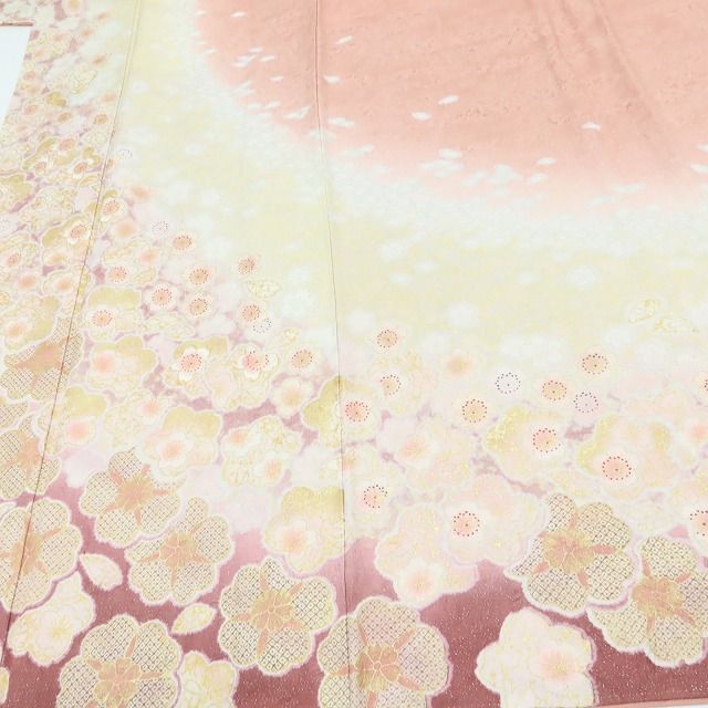 百華Y5823 美品 青柳謹製 紋麗舎 落款 金駒刺繍 着物 桜 正絹 手縫い仕立て 訪問着