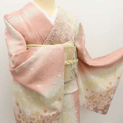 百華Y5823 美品 青柳謹製 紋麗舎 落款 金駒刺繍 着物 桜 正絹 手縫い仕立て 訪問着