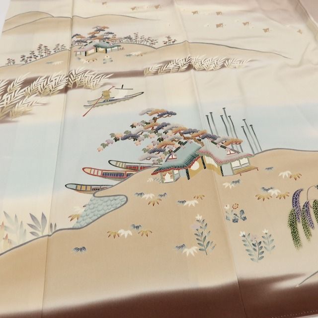 百華Y5827 一つ紋 着物 本加賀友禅 能川光陽落款 着物 正絹 手縫い仕立て 訪問着