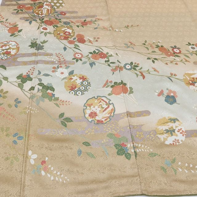 百華Y5828 新品 仕付け糸付 一つ紋 雪輪 着物 正絹 手縫い仕立て 訪問着