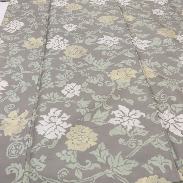 百華Y5829 美品 牡丹唐草 作家物落款 着物 正絹 手縫い仕立て 紬